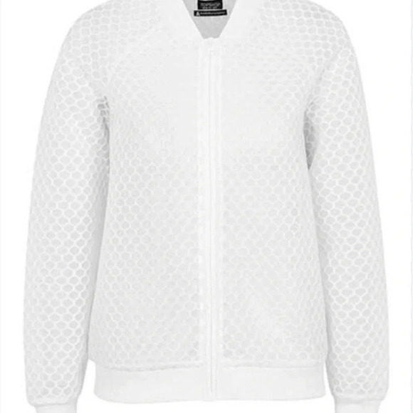 See Description!!! Beyoncé Ivy Park Hexagon Mesh White Bomber Jacket Size S - Picture 2 of 12
